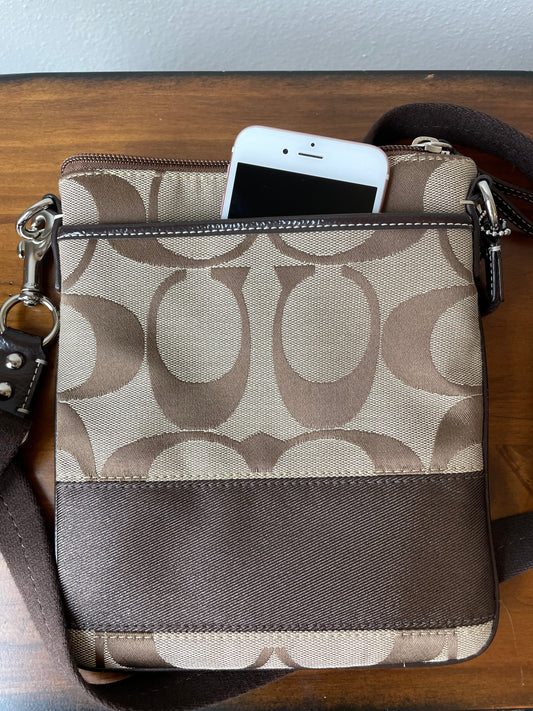 Coach Signature Khaki Jacquard Adjustable Strap Crossbody