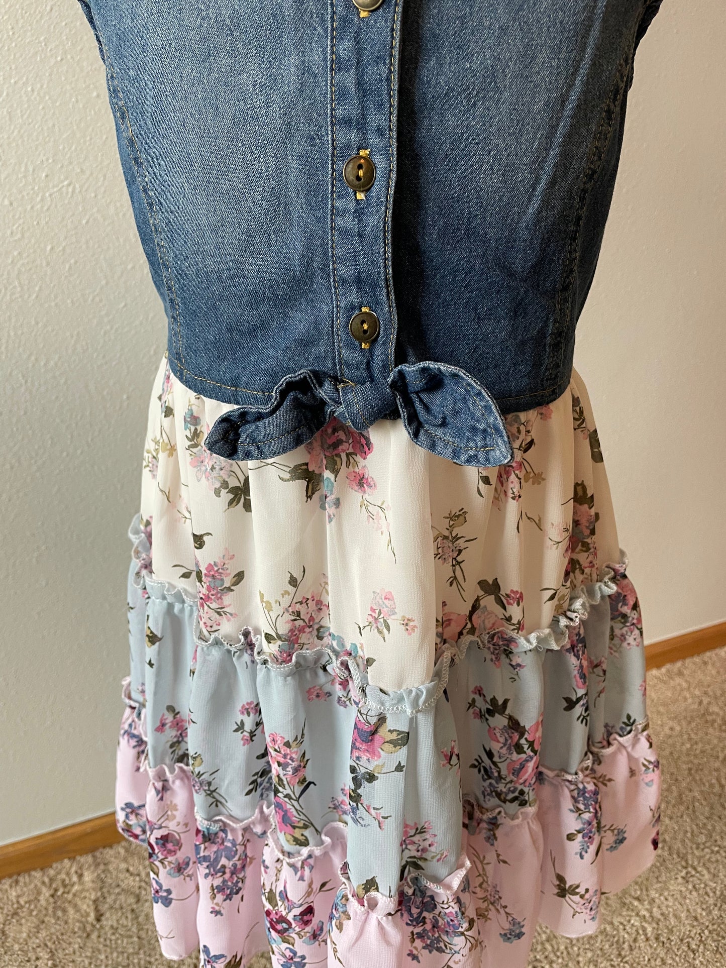 Zunie Girl Denim & Floral Dress (7)