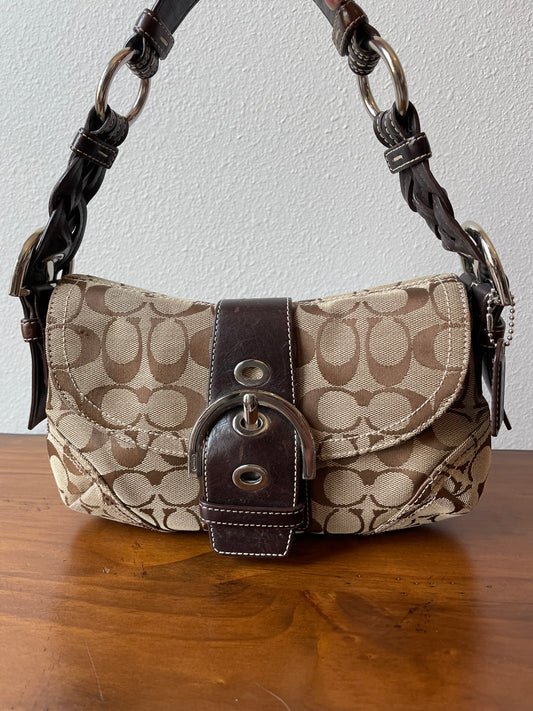 Coach Beige Signature Jacquard Soho with Buckle Flap