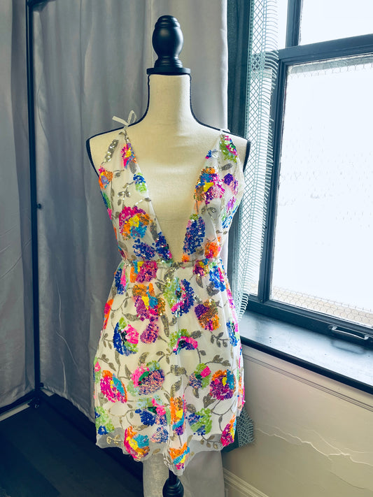 Brooklyn's Sequin Plunge Mini Dress (S)
