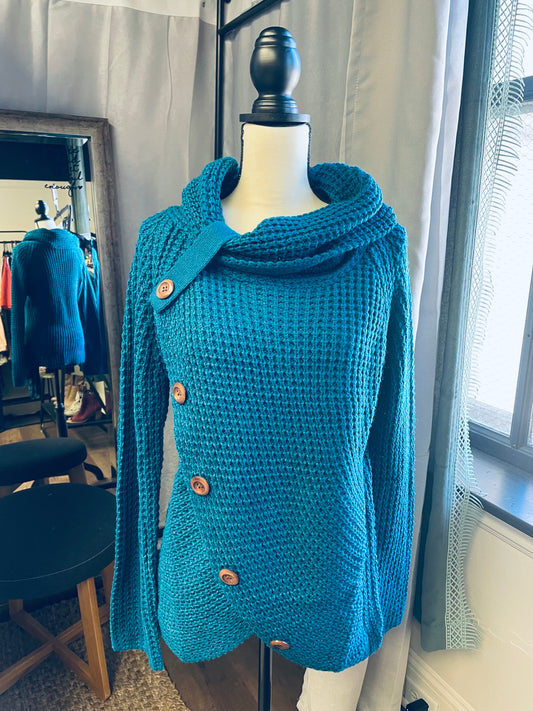 Teal Cowlneck Knit Sweater (XL)