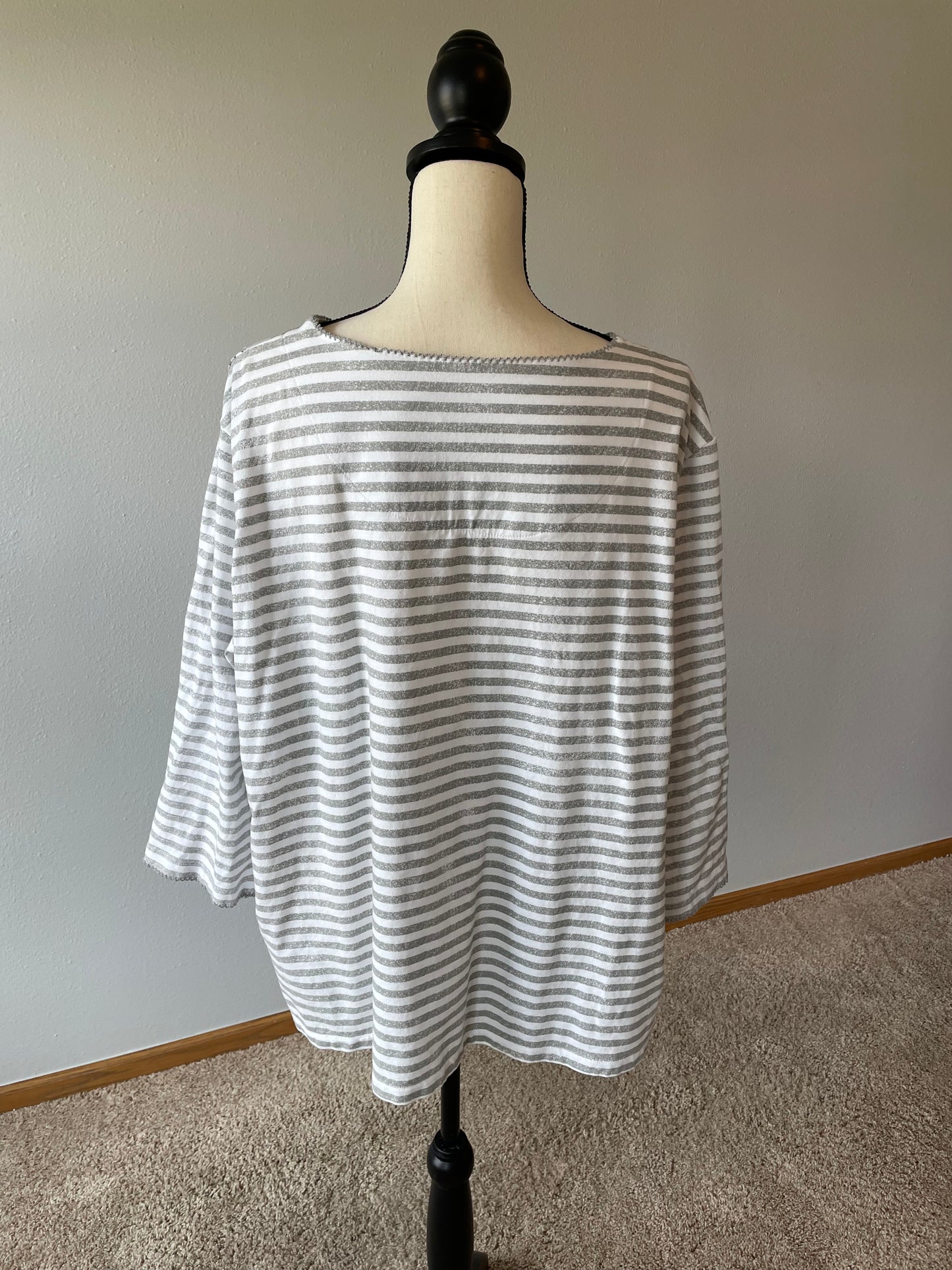 Alfred Dunner Gray Striped Shirt (3XL)